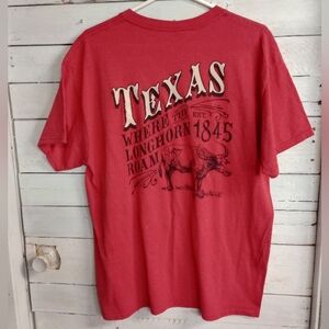 Gildan Heavy Cotton Texas Longhorn T-Shirt Red Front and Back Graphic Tee Large